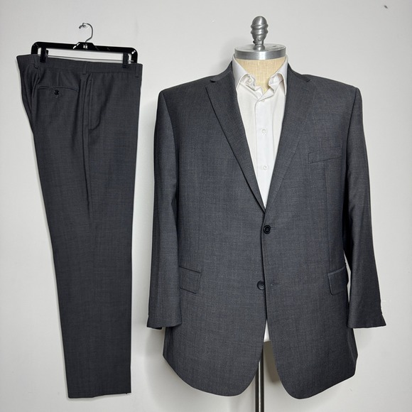 Awearness Kenneth Cole Gray Wool Suit‎ Slim Fit Two Button 50L 38W - Picture 1 of 15